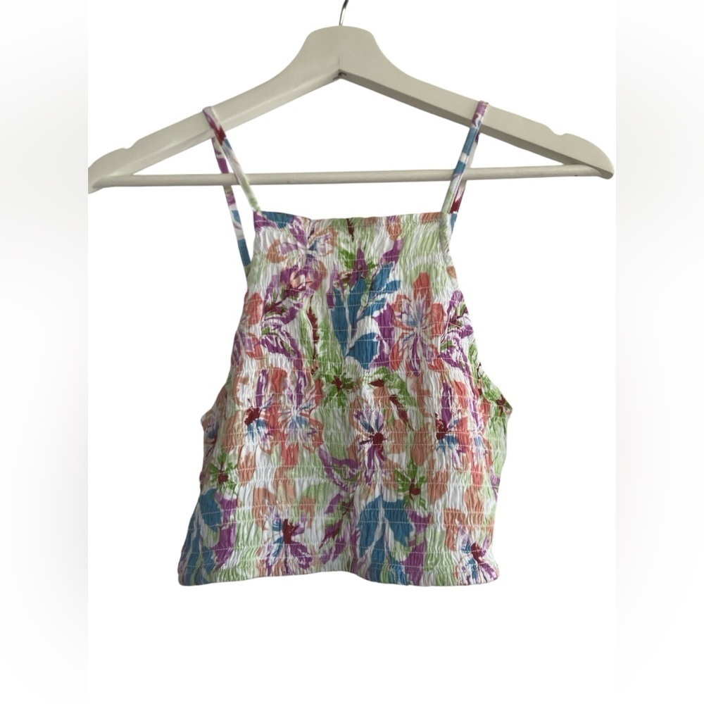 Roxy floral pualani sleeveless crop top smocked size Small